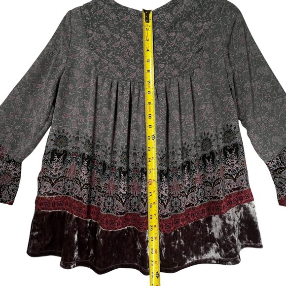 Knox Rose Boho Tunic Top Tassels Velvet Hem Bell Sleeves Gypsy Peasant Gray S - Picture 16 of 16